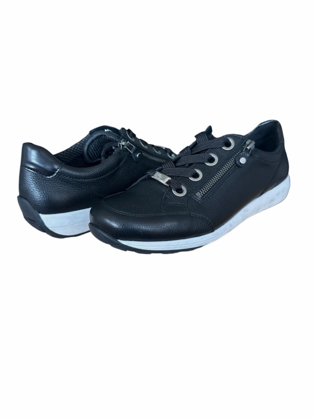ARA Ollie High Soft Black Leather Sneakers Zip Lace Comfort Walking Shoes Size 8